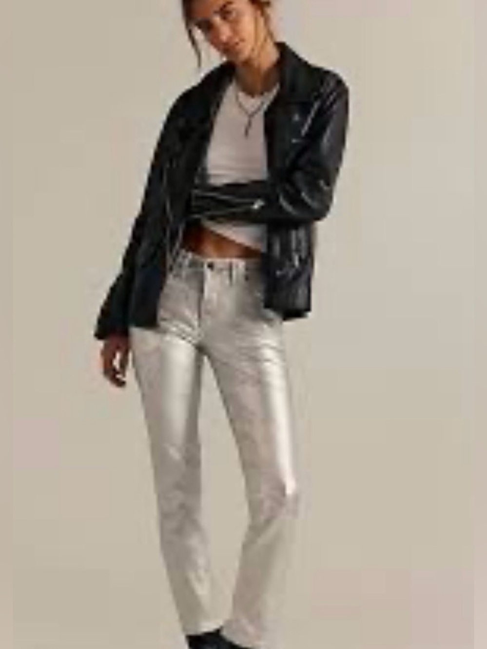 Free People we the free Oracle Metallic Silverl Jeans Sz28 NWOT